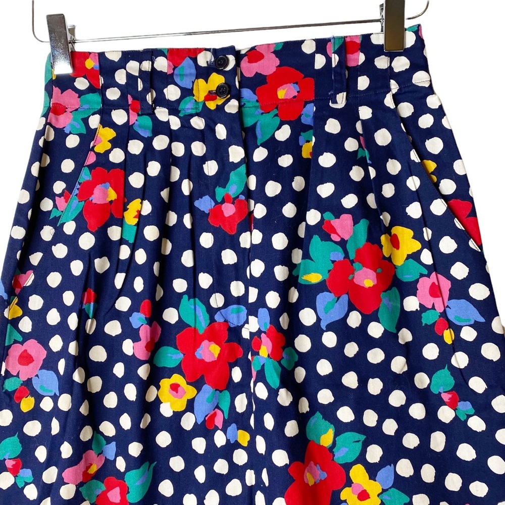 Vintage American Eagle Floral Polka Dot Pleated Pencil Skirt Belt Blue Pink L - Picture 2 of 10